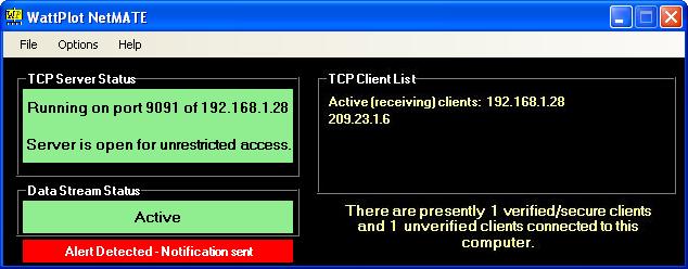 WattPlot NetMATE screen, serving two clients